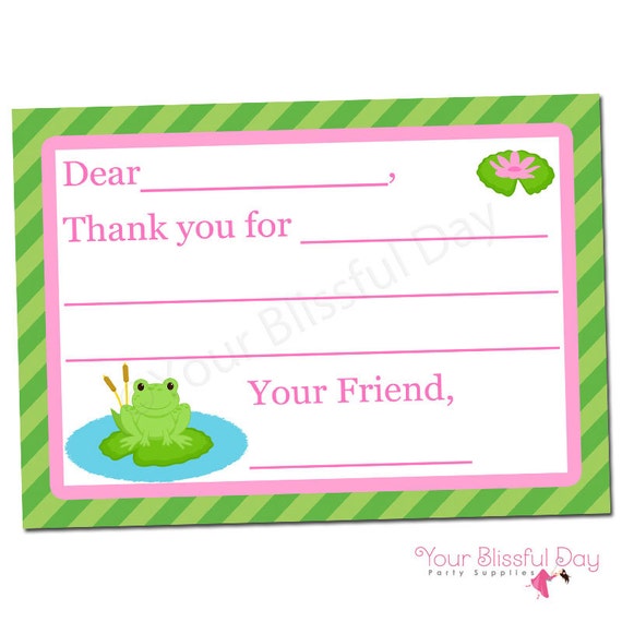 PRINTABLE Girl Frog Fill-in-the-Blank Thank You Cards Il_570xn