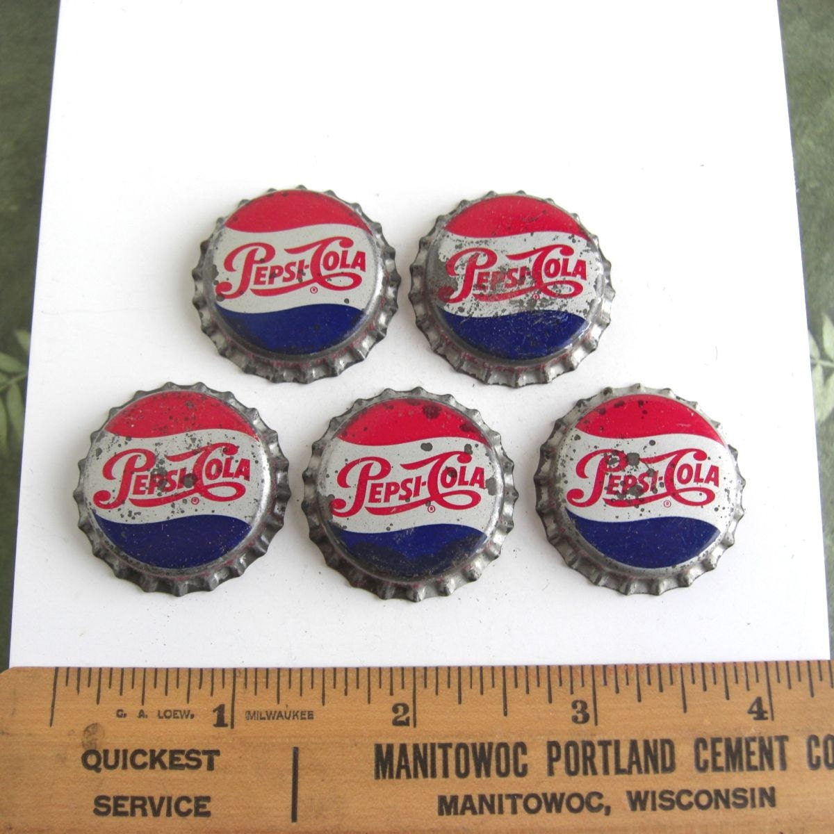 5 Vintage Pepsi Cola Bottle Caps Unused w/ Cork Backs by lucra