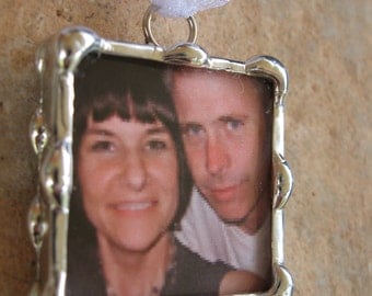 Wedding Bouquet photo charm, photo charm, soldered glass, custom made photo charm, soldered photo charm, Bouquet charm, memorial photo charm