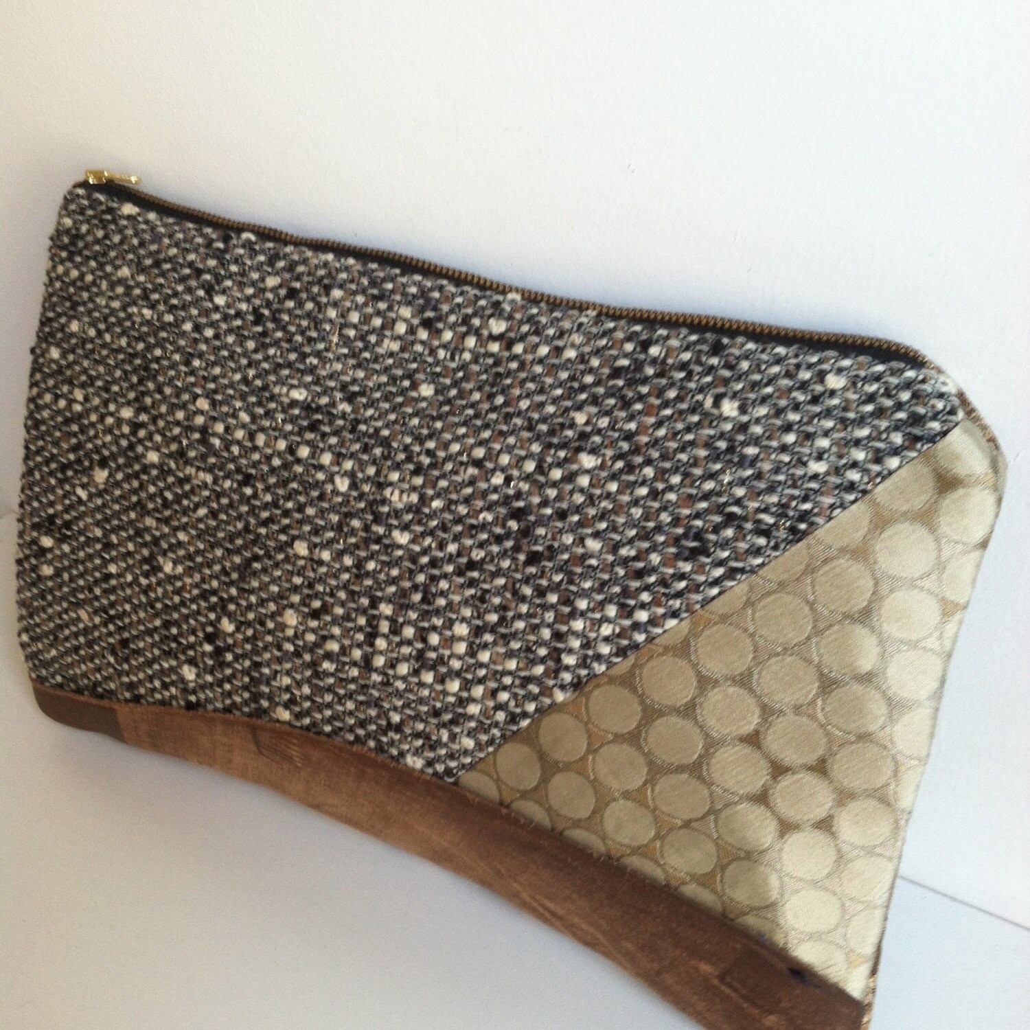 Upholstery Fabric Clutch Purse Brown Leather Clutch Purse