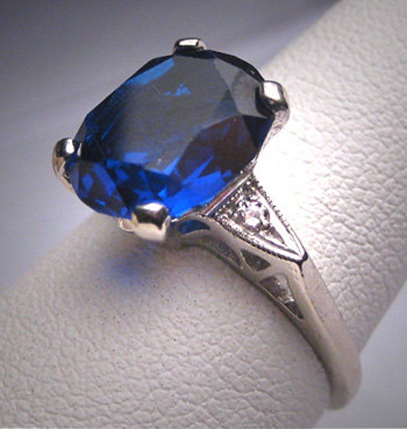 Antique Sapphire Diamond Wedding Ring Vintage by AawsombleiJewelry