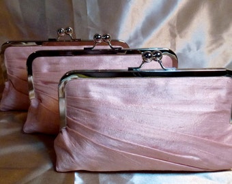 Bridal Clutch or Bridesmaids Clutch Side Pleated Dupioni Silk Pink / Customize