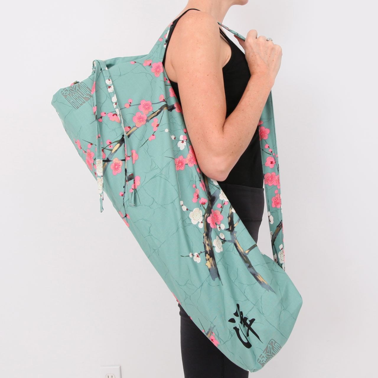 Yoga Bag in Teal Cherry Blossom
