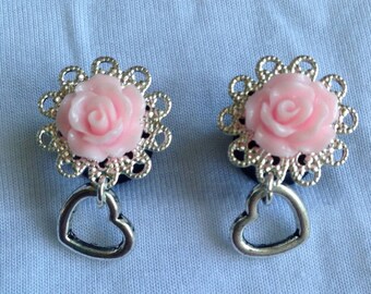 Rose Plugs with Little Heart Dangle (2g, 0g & 00g)