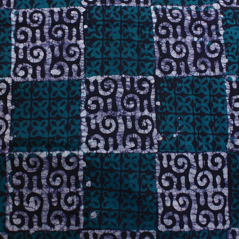 Navy blue and Green African batik fabric by the yard / African