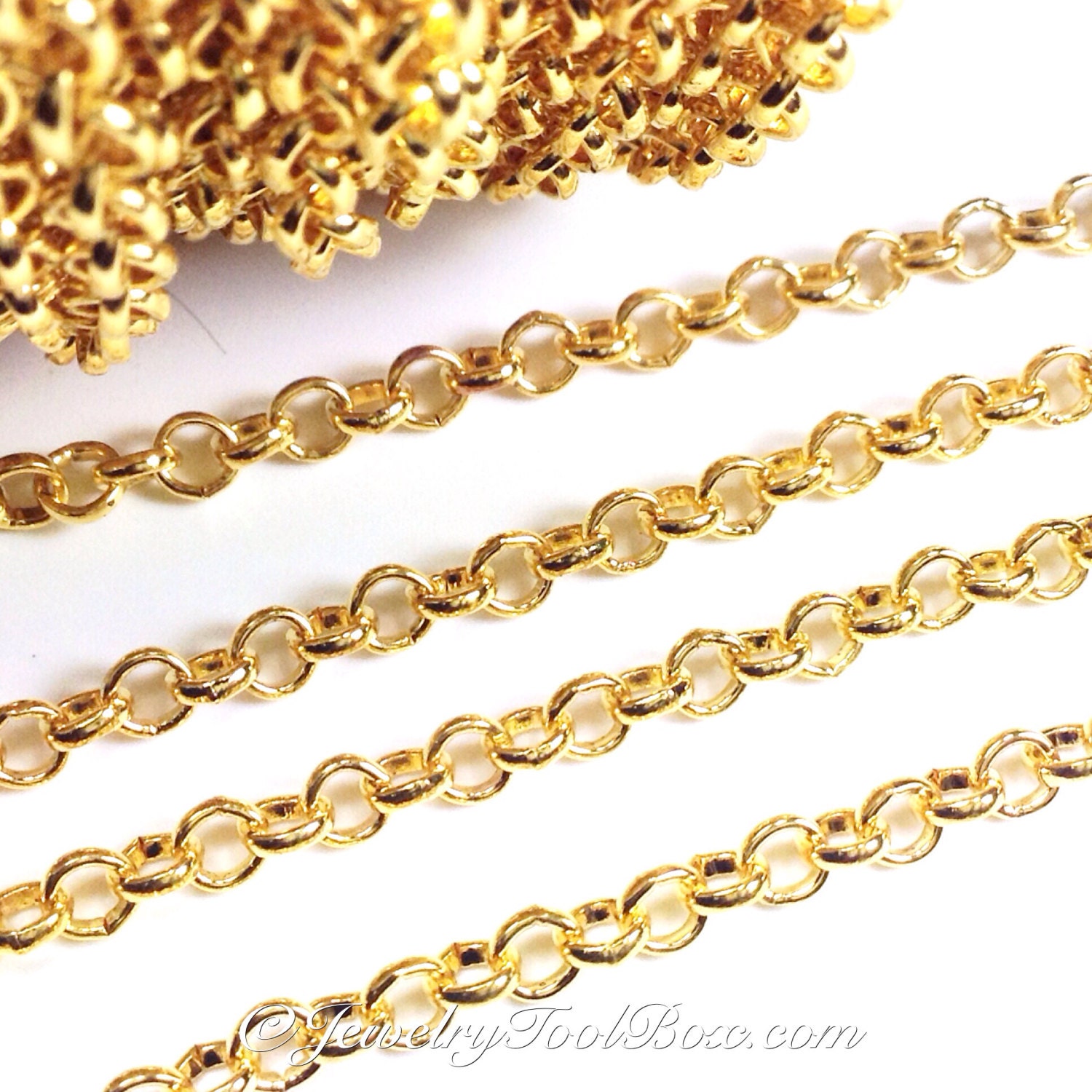 Gold Rolo Chain 4mm Round Open Links Shiny Finish Iron Lot