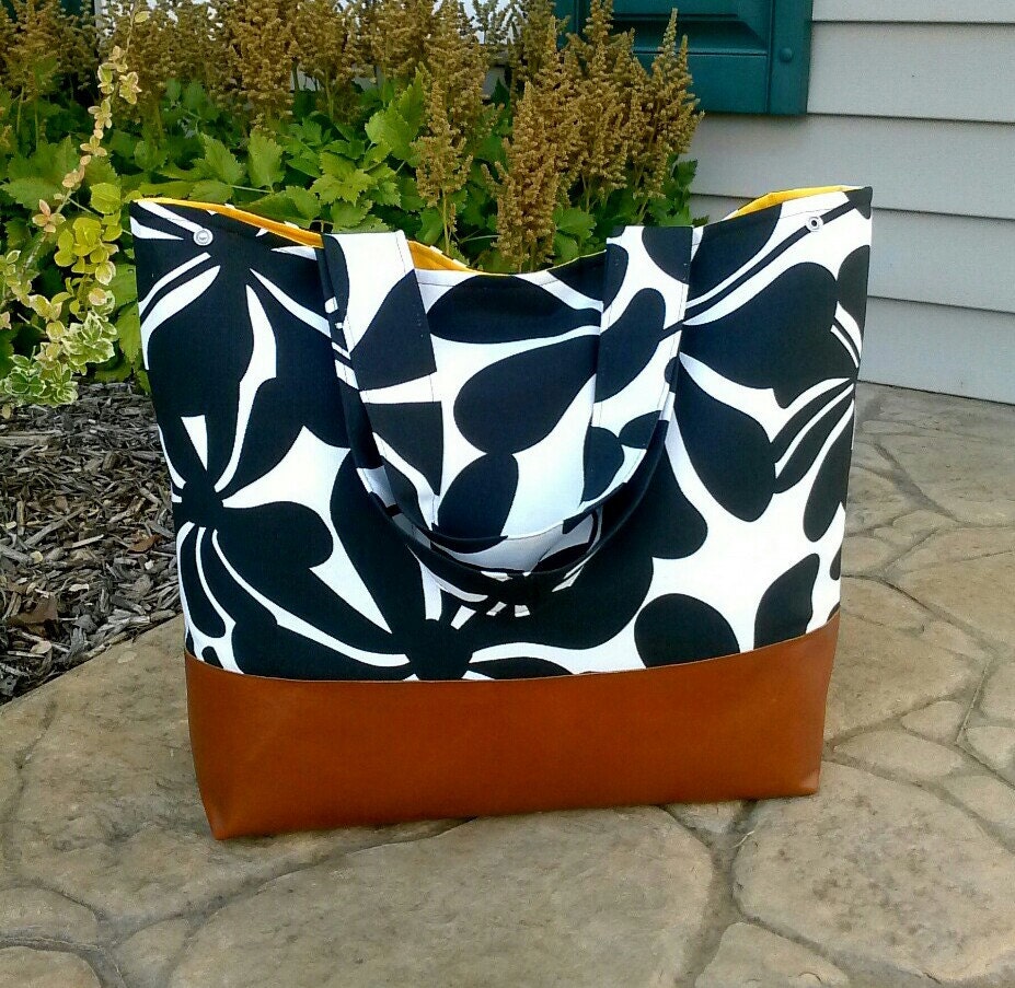 Diaper bag Black and white flower diaper bag tote by JessieBlume