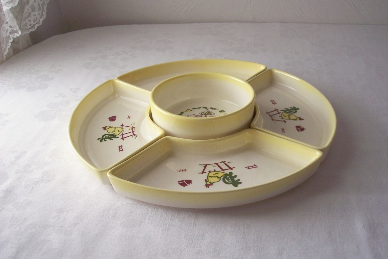 vintage brock of california farmhouse pottery relish dish set