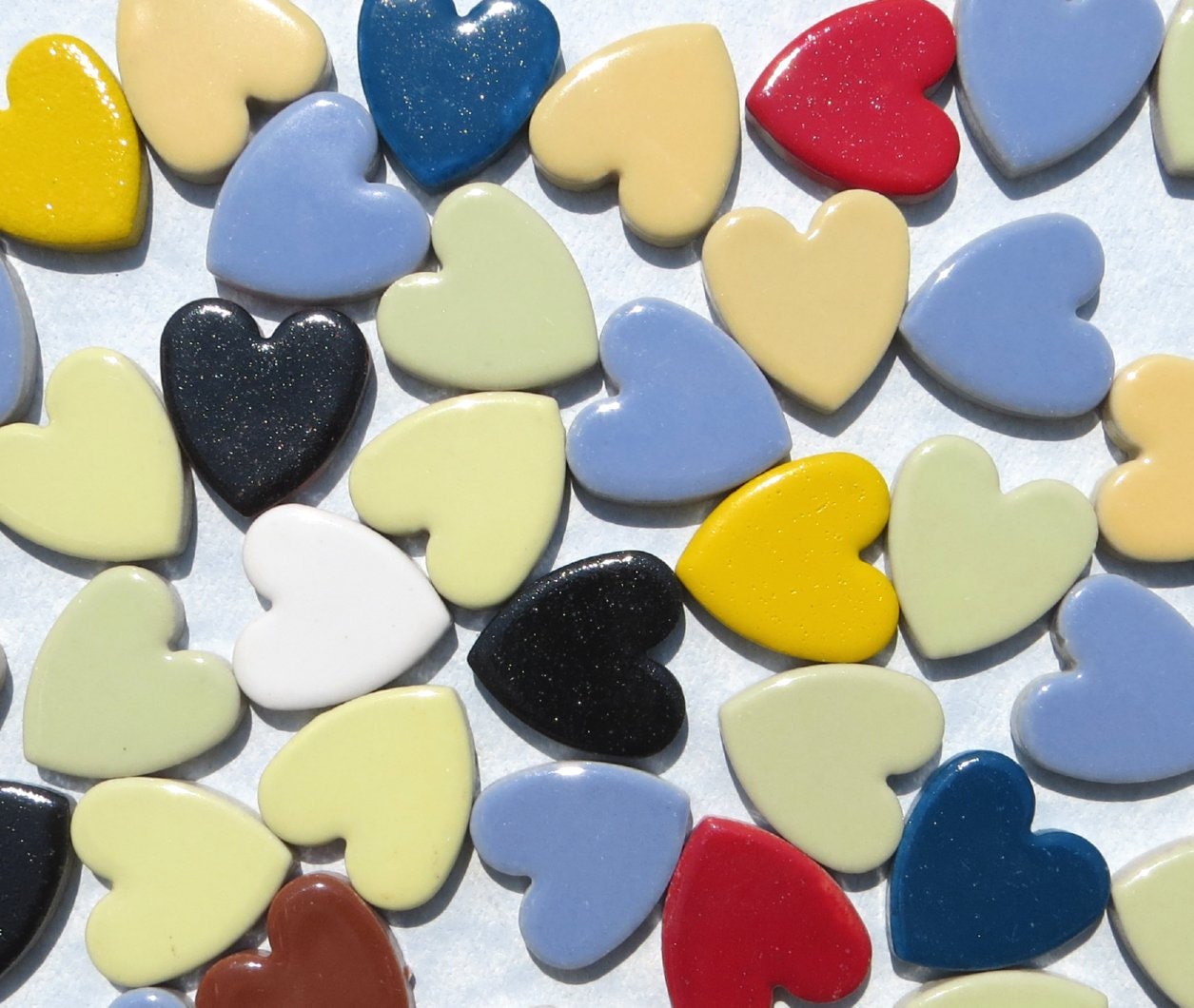 Heart Mosaic Tiles 50 Large Ceramic 1 Inch Tiles in Assorted Colors