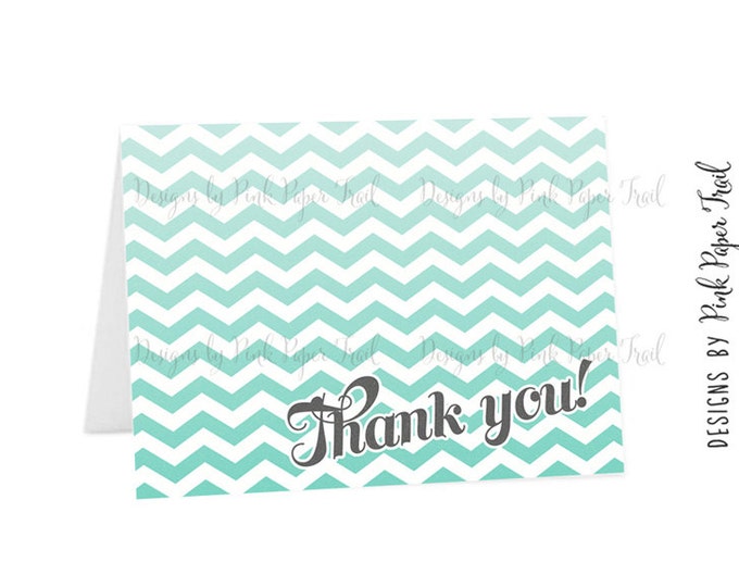Sweet Ombre Chevron Design Printable Thank You card, Digital File, Instant Download, Print Your Own