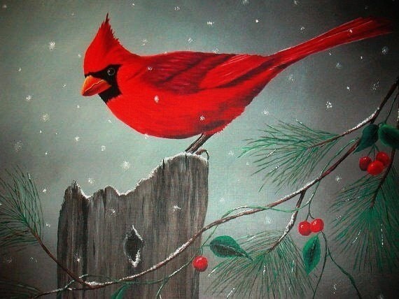 Bird Print Winter Cardinal