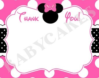 Minnie Thank You Card Minnie mouse thank you pink minnie thank you card thank you note Instant Download