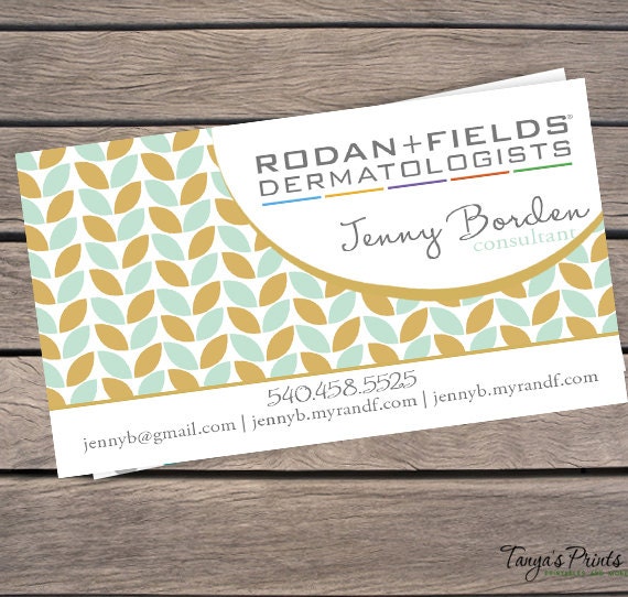 Rodan and Fields Business Card- Yellow and Teal - Printable - Digital