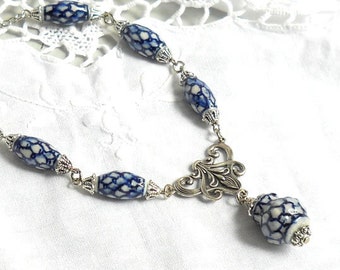 delft blue necklace blue necklace blue and white necklace delft blue style necklace delft blue jewelry