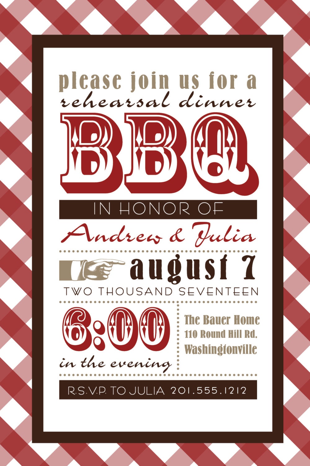 Gingham Poster BBQ Barbeque Engagement Party / Rehearsal