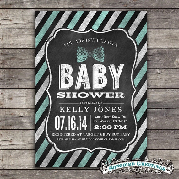 Chalkboard Baby boy bowtie shower invitation--customizable Il_570xn
