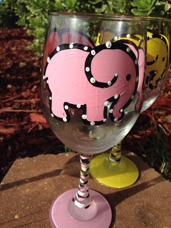 Baby pink Elephant Painted Wine glass