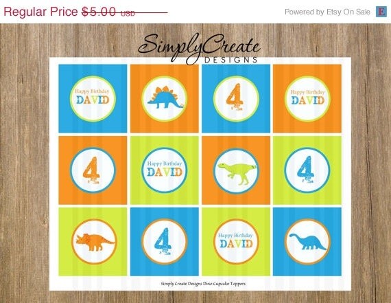 Dinosaur Cupcake Toppers DIGITAL File 8.5 x 11 JPEG File Personalized Il_570xn