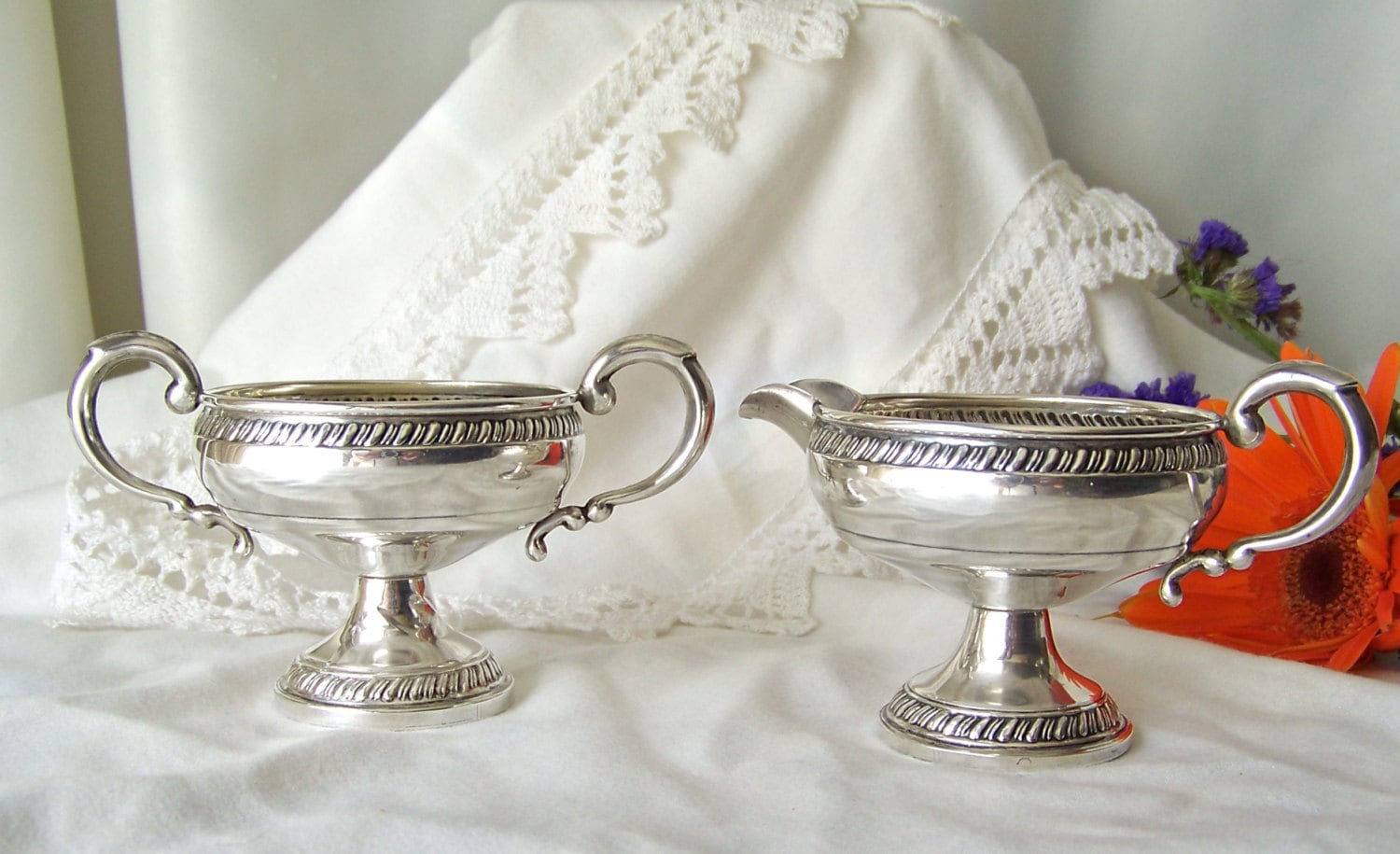 Antique Sterling Silver Cream and Sugar Set Silver Housewares