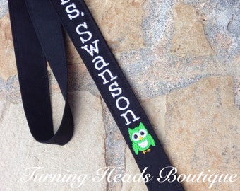 Teacher Lanyard ID Badge Holder with Owl / Personalized / Monogrammed / Teacher Appreciation Gift