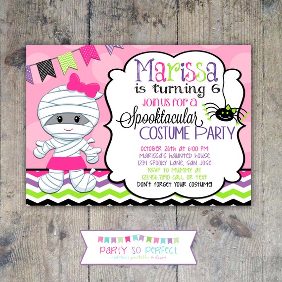 HALLOWEEN MUMMY INVITATION 5x7 Birthday Party - Girl Printable Il_570xn