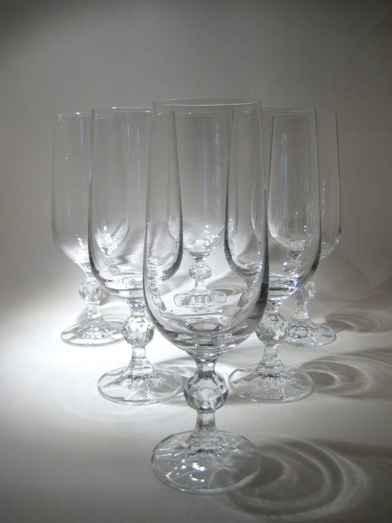 6 Crystal Champagne Flutes with Cut Crystal Ball by HazelRoberts