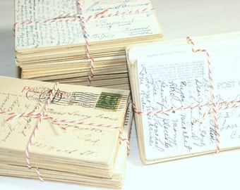 SALE Postcard Craft Pack - 50 Postmarked, Stamped and Written on Postcards - 1900-1950s