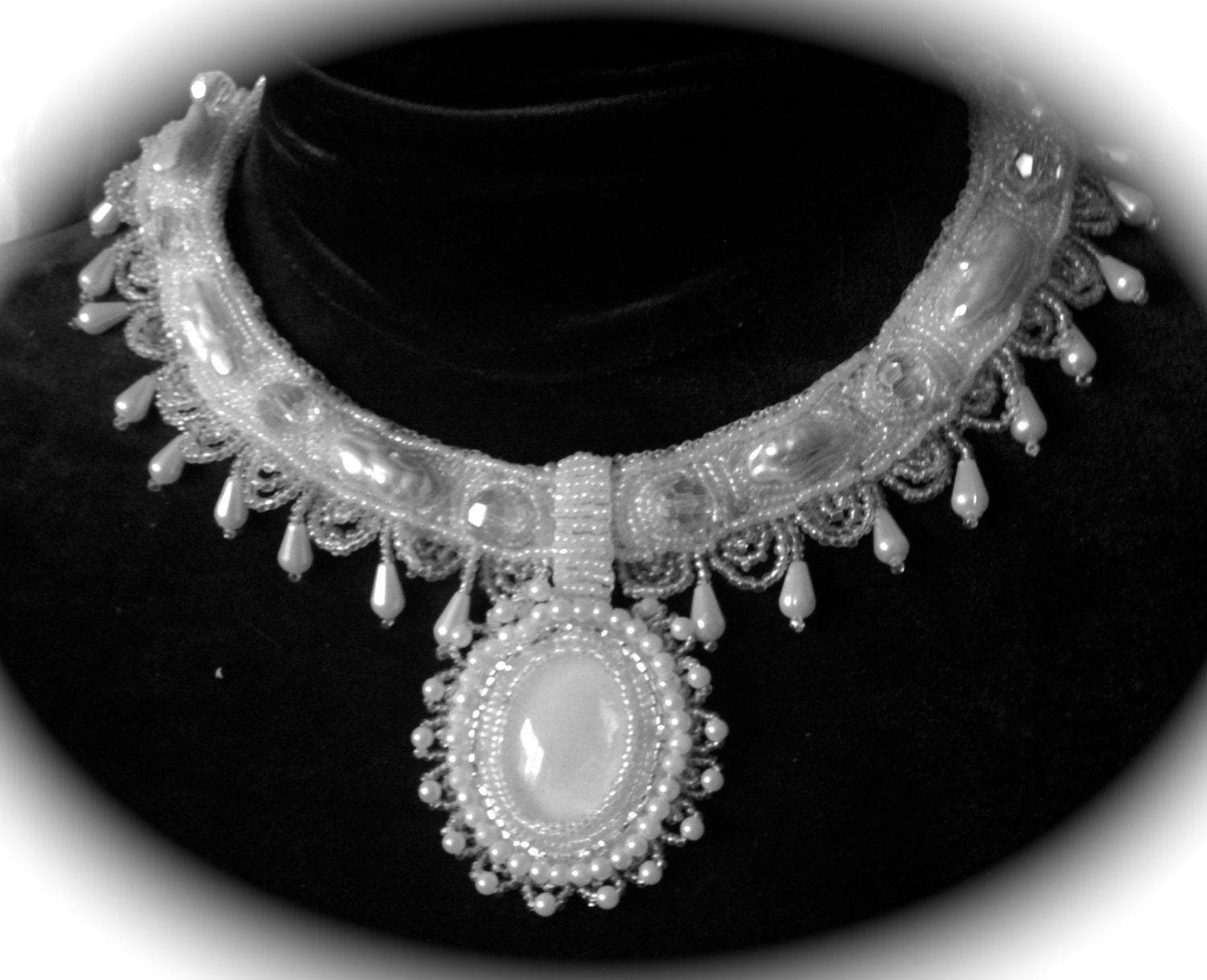 RESERVED Beaded Necklace Winter White Wedding Necklace