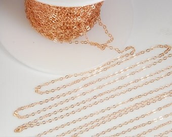 14K rose gold filled flat cable chain, rose gold chain, 1.4mm X 1.8mm link, 28 gauge, 5 feet