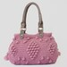 BAG // Pink / Rose Crocheted Handbag- handbag Celebrity Style With Genuine Leather Straps / Handles/crochet bag / gray bag