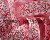 New Fancy Foil red swirls on pink 7/8" grosgrain ribbon Il_170x135