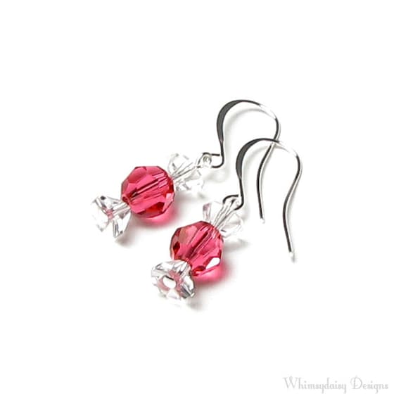 Pink Candy Earrings Pink Swarovski Crystal Earrings Wrapped