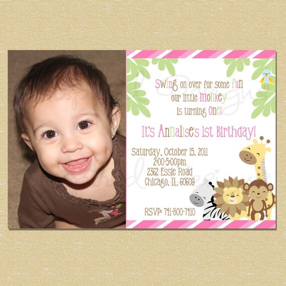 Cute Colorful Safari Jungle Birthday Invitation - Girl - Any Age Il_570xn