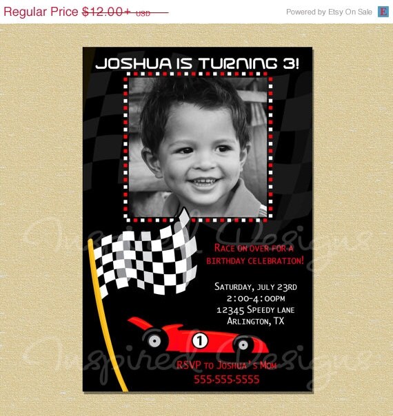 10% OFF SALE Race On Over Race Speed Red Car Black and White Flag Birthday Invitation - All Ages Il_570xn