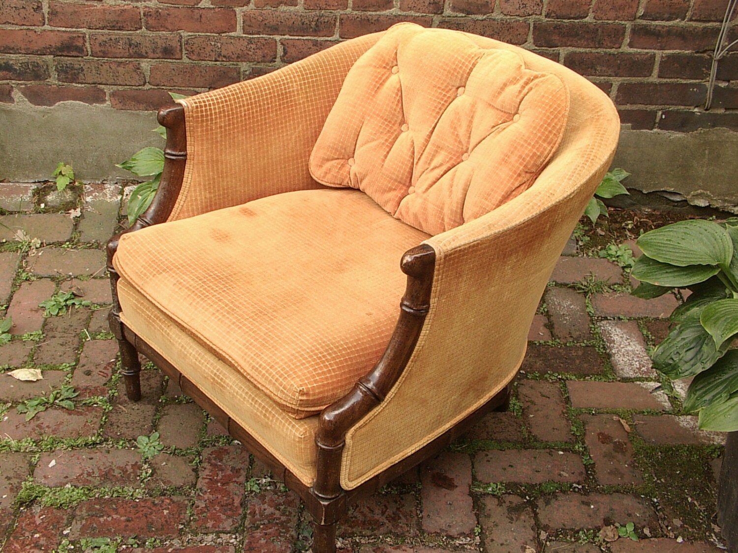 Vintage 1960’s Orange Velvet barrel chair, Mid century