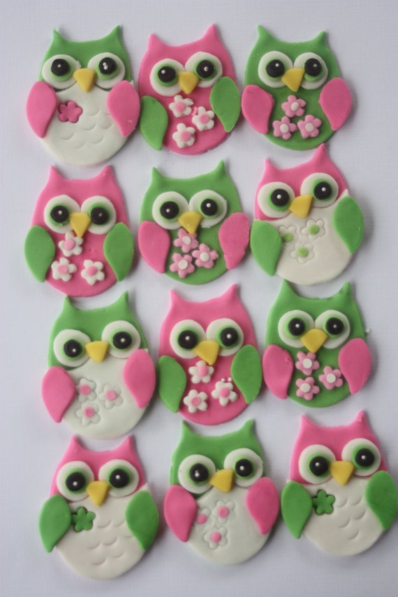 12 Fondant cupcake toppers--owl