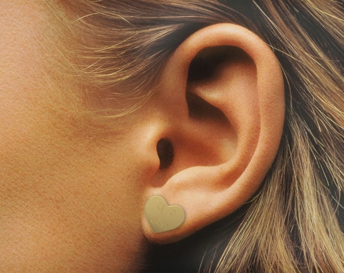 Monogram earrings 14K gold Personalized Earrings, letter earrings initial earring, nameplate earring, heart earring