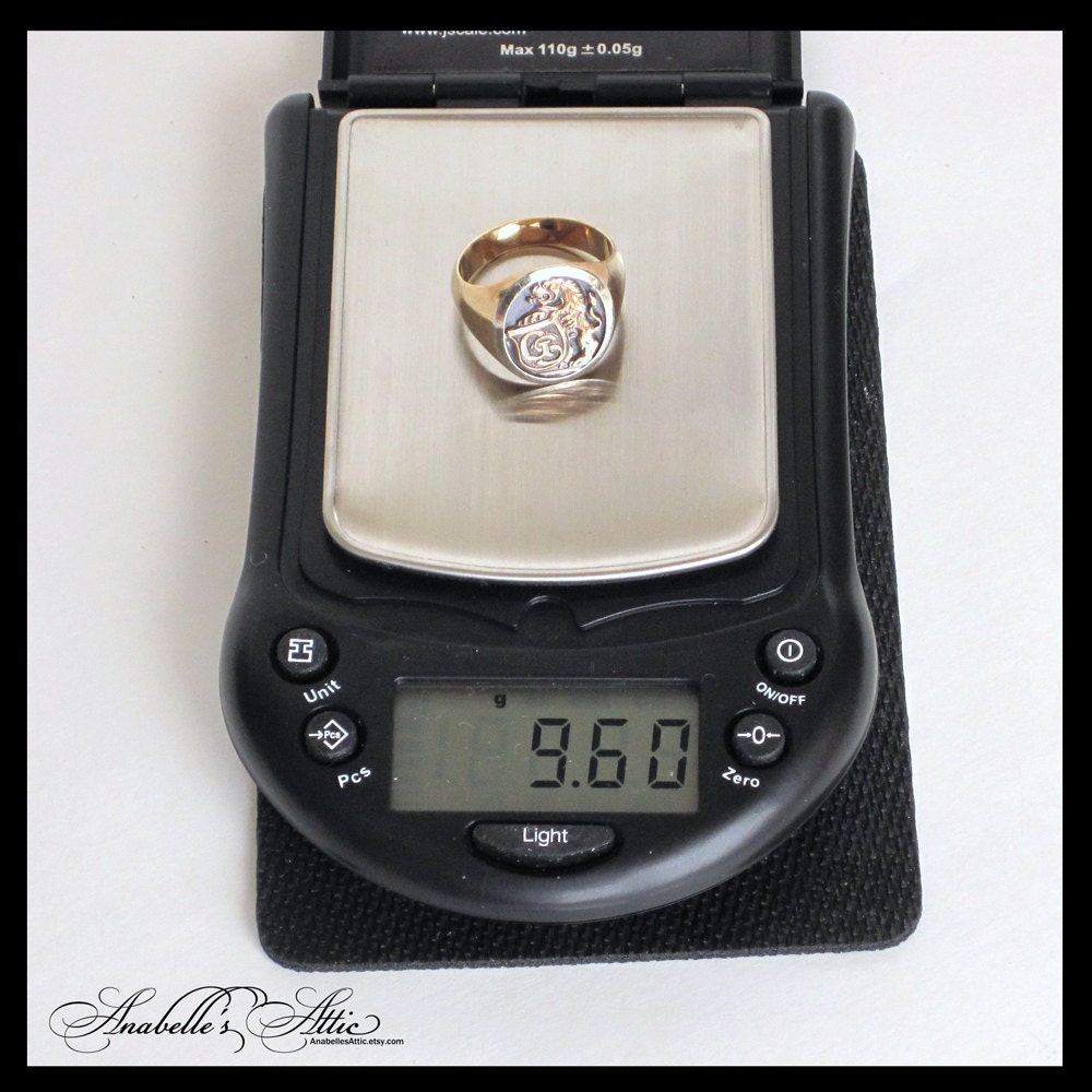 14K Yellow & White Gold Mans Ring / Oval Signet / Relief