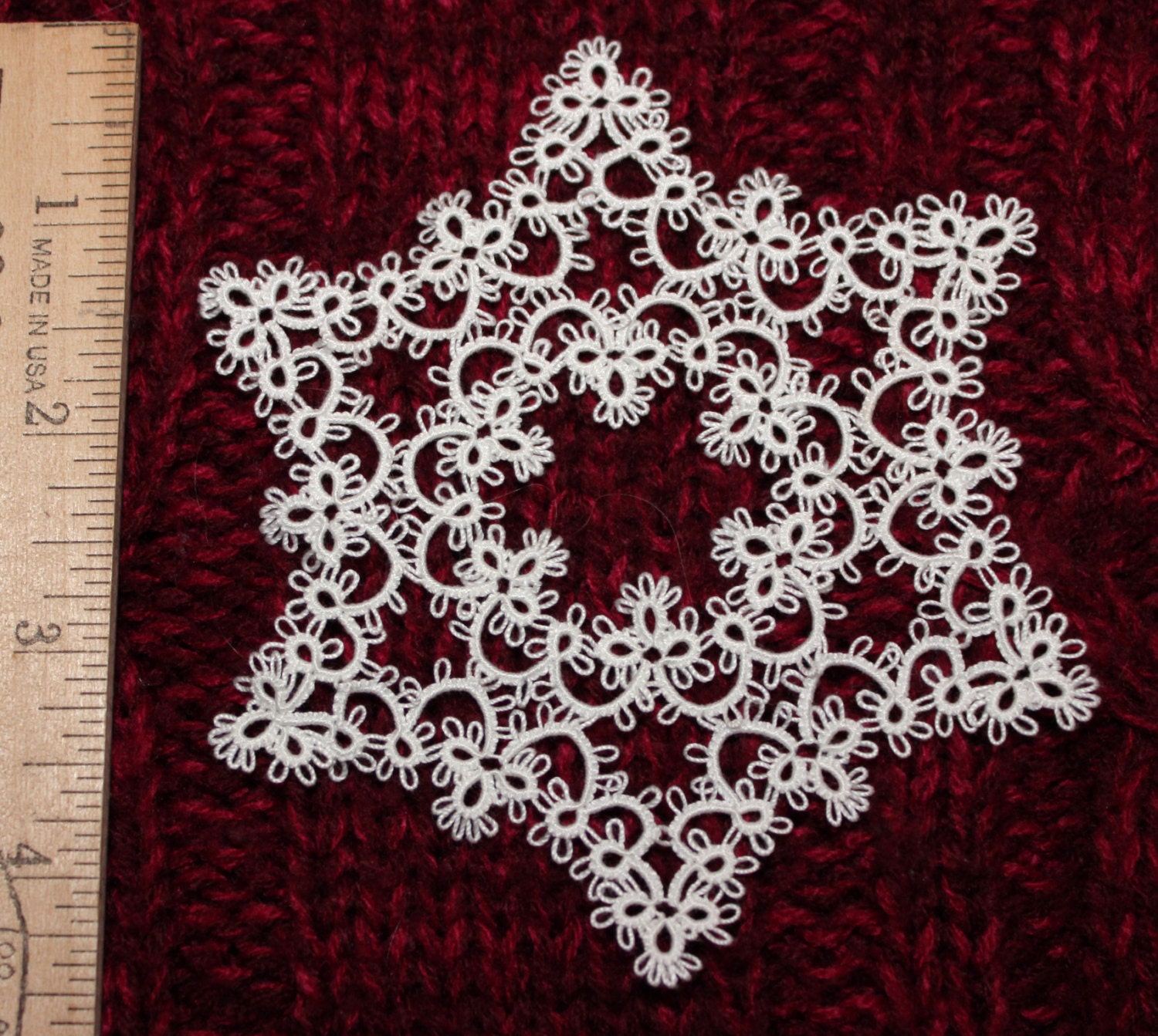 CUSTOM ORDER: Tatted PRELUDE Snowflake in Tatting - a Single Large 4" snowflake or a 3-pack of Small 2" Wreaths