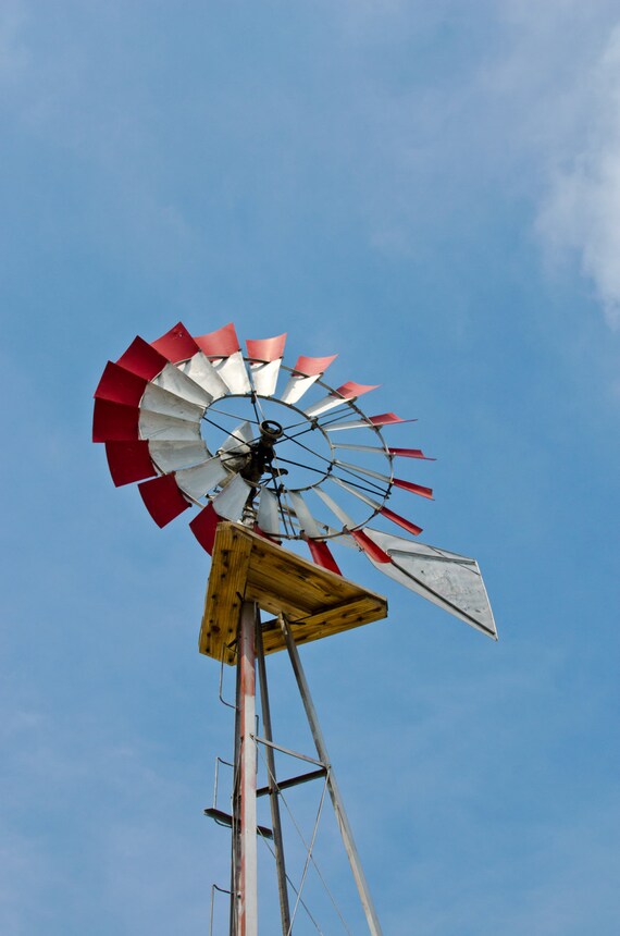 Windmill Country Farm Red White Blue Photograph Home Decor