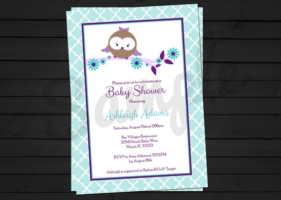 Owl Girl Baby Shower Digital Invitation YOU-PRINT Il_570xn