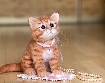 Kitten Orange - real sized Needle Felted toy (MADE TO ORDER)