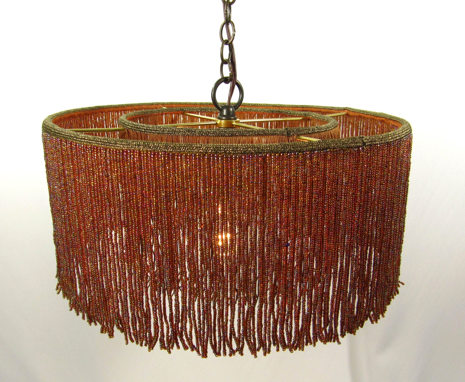 Chandelier Pendant Lampshade Beaded Multi Browns Glass Fringe