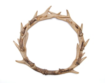 Faux Deer Antler Wreath - Natural Realistic - Stag Antler Wreath - Faux Taxidermy Home Decor - Resin Holiday Decor AW00