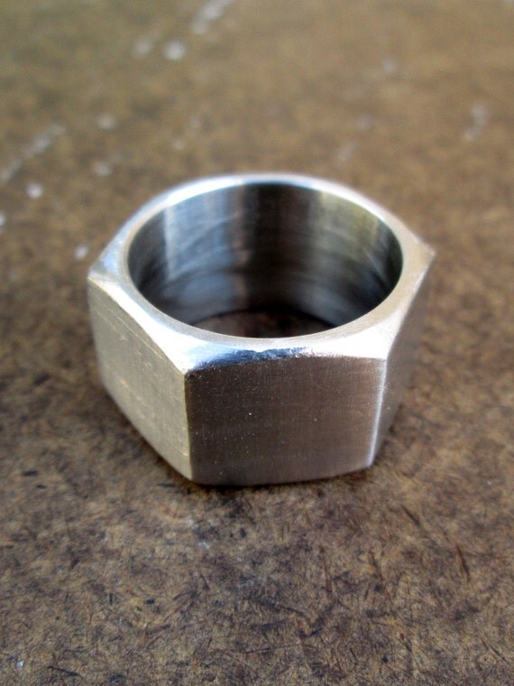 Hex nut ring size 10 stainless steel unisex geometric