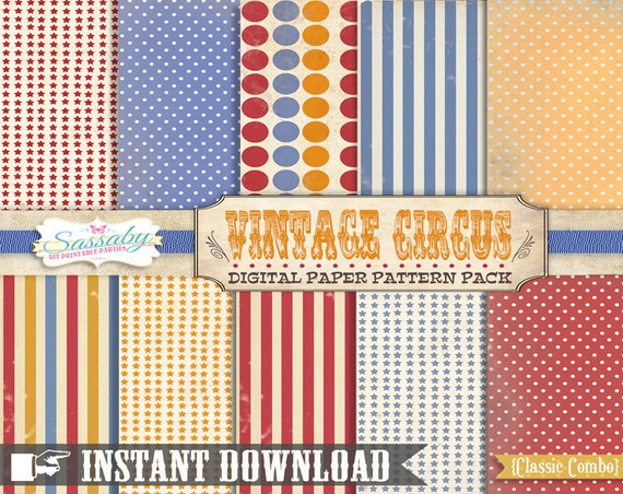 Vintage Circus Pattern Paper 10 Digital Sheets - INSTANT DOWNLOAD - Birthday Party Decoration by Sassaby Il_570xn