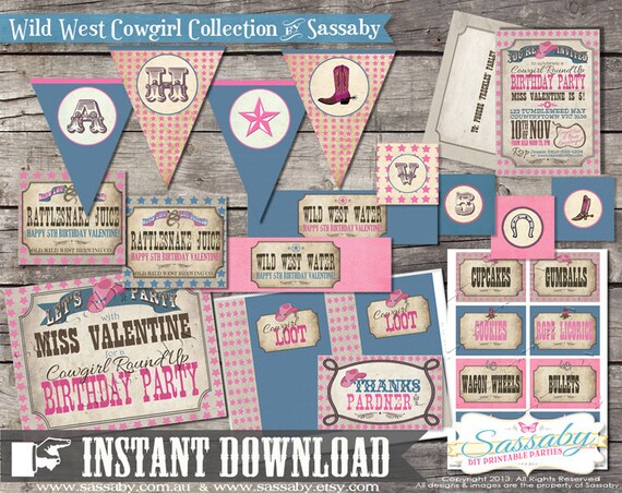 Cowgirl Party Collection - INSTANT DOWNLOAD - Editable & Printable Birthday Party Decorations by Sassaby Il_570xn