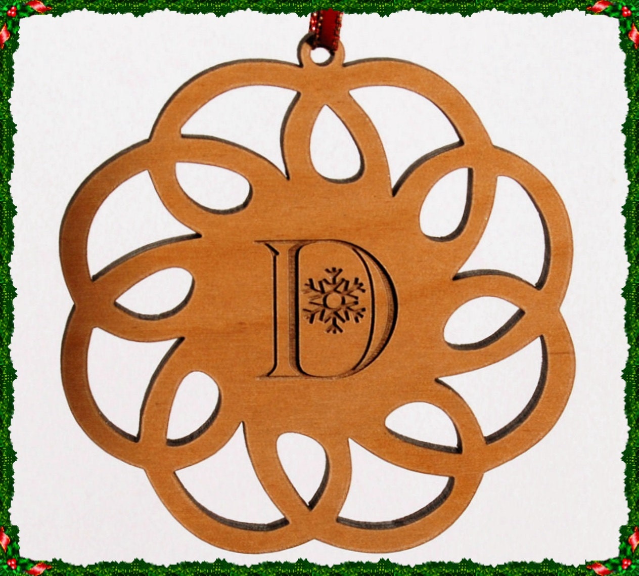 Custom Ornament, Personalized, Wood Ornament, Snowflake Ornament, Wood Initial