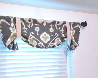 Tie Up Curtain Valance Magnolia IKAT Window Treatments Handmade in USA