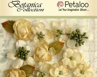Vintage fabric flowers White Botanica Mini Small Flowers (11pcs) accent flowers applique flowers embellishments 1101-100